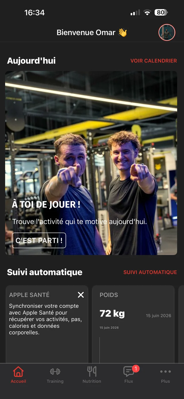 App J80 : ta seance du jour sur l'ecran d'accueil