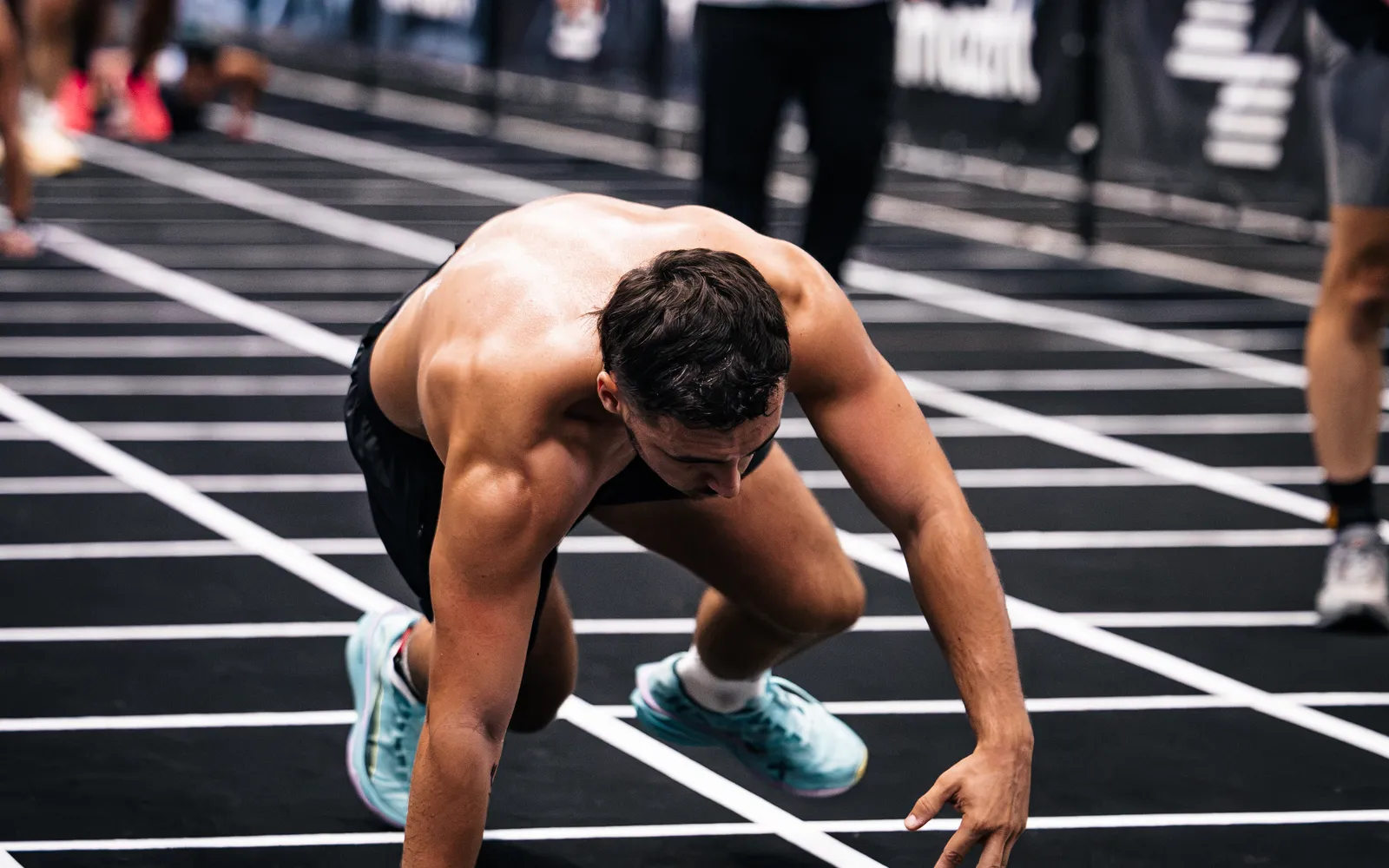 Burpee broad jump sur une course HYROX